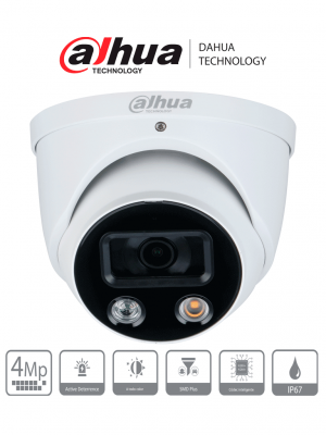 DAHUA DH-IPC-HDW3449H-AS-PV - Camara IP Domo TiOC de 4 Megapixeles/ WizSense/ Lente de 2.8 mm/ Angulo de 101 Grados/ Iluminador Dual/ Sirena/ Estrobo Azul y Rojo/IR 30m/ SMD 4.0/ Microfono Integrado/ Ranura MicroSD/  IP67/ PoE - Image 1
