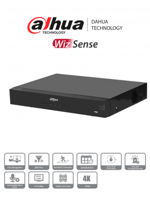 DAHUA DH-XVR5104HE-4KL-I3 - DVR de 4 canales 4K con WizSense y compresión H.265+. Admite 4 canales IP adicionales (hasta 8 en total), 1 canal de reconocimiento facial, SMD Plus, E/S de alarmas y 1 bahía para disco duro. Perfecto para seguridad avanzada. - Image 1