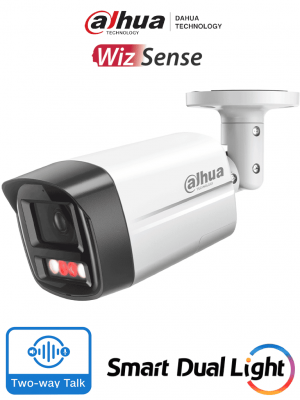DAHUA IPC-HFW2549TL-S-PV -Cámara IP Bullet d 5 Megapixeles con Iluminador Dual y Disuasión Activa/ Sirena y Estrobo/ Lente de 2.8 mm/ 111 Grados de Apertura/ WizSense/ 30 Metros de IR y Luz Visible/ WDR Real/PoE/Audio Bidireccional/Ranura MicroSD - Image 1