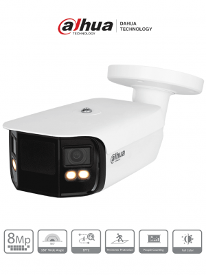 Dahua IPC-PFW5849-A180-E2-ASTE - Cámara IP Bullet 4K con multivisión en color, LED de 40 m y ángulo de 180°. Tecnología H.265, WDR, ROI, y SMD 4.0. Resistente al agua (IP67) con audio y alarma E&S para una vigilancia avanzada y detallada. - Image 1