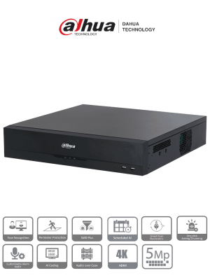 DAHUA DH-XVR5832S-I3 - DVR 32 canales de 5MP y 1080p con WizSense, H.265+, codificación IA. Incluye 2 canales de reconocimiento facial y soporte para hasta 32 canales IP (32 totales). SMD Plus y protección perimetral. - Image 1