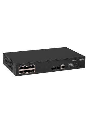 DAHUA DH-AS4300-8GT2GF- Switch Gigabit administrable de capa 2 con 8 puertos10/100/1000 Base-T y2 ranuras SFP d 1Gbps. Ofrece una capacidad de switching de 20Gbps y viene con una robusta carcasa metálica, ideal para redes de alto rendimiento - Image 3