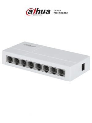 DAHUA DH-SF1008L - Switch de Escritorio con 8 puertos Fast Ethernet (10/100 Mbps), diseño compacto de capa 2, con capacidad de switching de 1.6 Gbps y velocidad de reenvío de paquetes de 1.19 Mpps. Ideal para redes eficientes y compactas. - Image 1