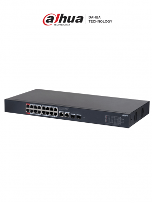 DAHUA DH-CS4220-16GT-135 Switch Poe de 16 Puertos Gigabit/ Poe Inteligente/ Puerto Rojo de 90W/ 135 Watts Totales/ 2 Puertos SFP/Poe Watchdog/ Switching 40 Gbps/ Protección de Descargas/ Plataforma DoLynk Care - Image 1
