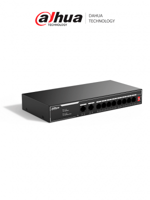 DAHUA SF1010LP - Switch PoE de 10 Puertos Fast Ethernet/ 8 Puertos PoE 10/100 / 65 Watts Totales / 2 Puertos Uplink RJ-45/ PoE watchdog/ Hasta  250 metros/ Switching 12 Gbps/ Protección Contra Descargas - Image 1