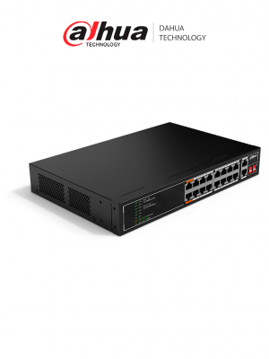 DAHUA SF1018LP - Switch PoE de 18 Puertos/ 135 Watts Totales/ 16 Puertos PoE 10/100/ 2 Puertos Uplink 10/100/1000/ Switching 7.2 Gbps/ Compatible con Standares:IEEE802.3af; IEEE802.3at; Hi-PoE/ PoE Hasta 250 Metros/ - Image 1