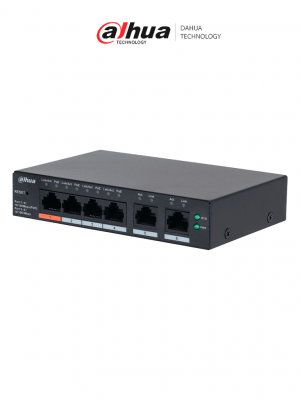 DAHUA DH-CS4006-4ET2ET-60 - Switch PoE de 6 Puertos Administrable con 4 PoE (10/100 Mbps) y 2 uplink (10/100 Mbps). Total de 65 W PoE, administración en la nube con DoLynk Care, carcasa metálica robusta, ideal para redes IP. - Image 1