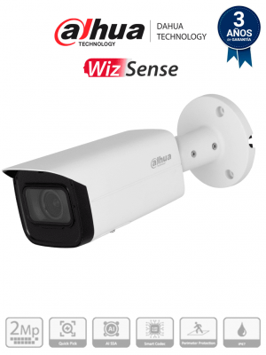 DAHUA IPC-HFW3241T-ZAS-S2 - Cámara IP Bullet de 2MP/WizSense/Lente Motorizado de 2.7 a 13 mm/ IR de 60 Metros/ Micrófono Integrado/ IA/ SMD 4.0/ AI SSA/ QuickPick/ E&S de Alarma y Audio/ IP67/ PoE/Ranura para Micro SD - Image 1