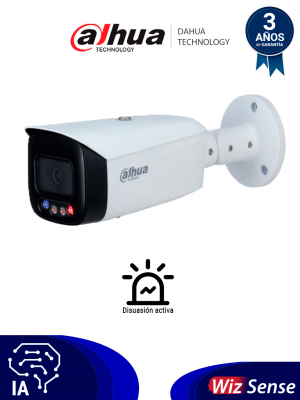 DAHUA IPC-HFW3249T1N-AS-PV-0360B - Cámara IP Bullet Resolución de 2 MP/ Lente 3.6 mm/ ∢ 107°/ LED 40mts/ IA WizSense/Det. de Mov. Inteligente/Prot. Perimetral/FullColor/TiOC/PoE/WDR/H.265+/IP67/Micrófono/Sirena/Estrobos/E&S Alarma/E&S Audio - Image 1