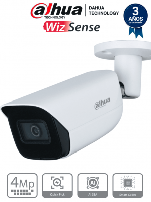 DAHUA IPC-HFW3441E-S-S2 - Camara IP Bullet de 4 Megapixeles con IA/ WizSense/ Lente de 2.8mm/ 107 Grados de Apertura/ Microfono Integrado/ IR de 50 Metros/ SMD 4.0/ Quick Pick/ AI SSA/ WDR Real/ IP67/ Ranura para MicroSD/ PoE/ - Image 1