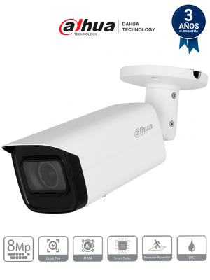 DAHUA IPC-HFW3841T-ZAS-S2 Cámara IP Bullet 4K de 8 MP, lente motorizado 2.7-13.5 mm, ángulo 109°, IR 60m, IA WizSense, Detección de Movimiento Inteligente, Protección Perimetral, PoE, WDR, H.265+, IP67, Entrada/Salida Alarma y Audio. - Image 1