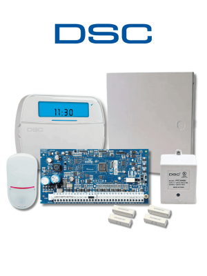 DSC NEO-ICON-SB - Paquete SERIE NEO con panel HS2032 de 8 zonas cableadas expandible a 32/Teclado de Iconos HS2ICN /Sensor PIR LC200- PI Cableado/2 contactos blancos cableados/Transformador/Gabinete GMX003/Sin Batería/ - Image 1