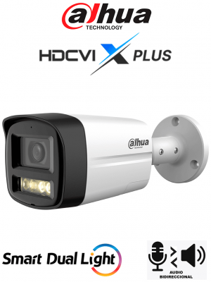 DAHUA DH-HAC-HFW1500TLMN-IL-T - Camara Bullet de 5 Megapixeles/ Audio 2 Vías/ Iluminador Dual Inteligente Mediante IR y Luz Calida/ 3DNR Para Reducción de Ruido en Imagen/ Lente de 2.8mm/ IR de Hasta 40 Mts/ IP67/ Policarbonato + Metal - Image 1