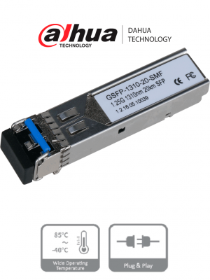 DAHUA GSFP-1310-20-SMF Módulo óptico Gigabit/ Doble fibra monomodo/ Puerto LC/ Envío de 1310nm y recepción de 1310nm/ Distancia de transmisión hasta 20 km - Image 1