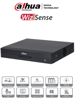 DAHUA XVR5104HS-4KL-I3 - DVR 4k de 4 Canales y 4 IP o hasta 8 IP. Equipado con WizSense, codificación H.265+, un canal para reconocimiento facial, protección perimetral y SDM Plus. Bahía SATA para HDD de hasta 10TB. Compatible con IoT y POS - Image 1