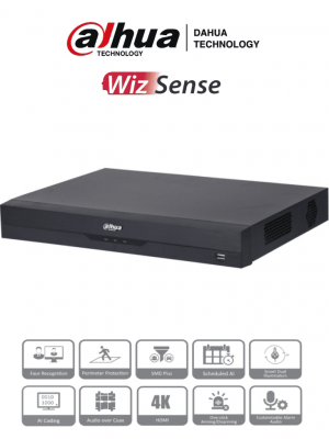 DAHUA XVR5216AN-4KL-I3 - DVR de 16 Canales 4k/ WizSense/ IA/ H.265+/ 2 Bahías de Disco Duro/ 16 Canales + 16 IP (Hasta 32 IP)/ 2 Canales de Reconocimiento Facial/ SMD Plus/ Codificación IA/  Funciones IoT&POS/ Audio Bidireccional - Image 1
