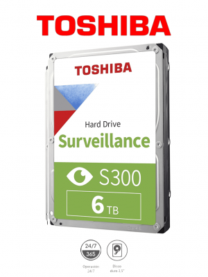TOSHIBA HDWT860UZSVA - Disco Duro de 6 TB, Serie S300 especial para videovigilancia, ideal para trabajo 24/7, interfaz SATA 3.5", 5400 rpm, 128 MB, hasta 64 cámaras - Image 1