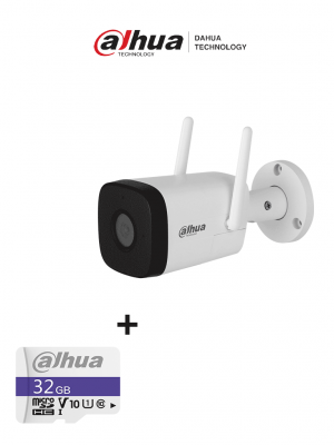 Bundle IPC-HFW1230DT-STW - Cámara IP Bullet Wifi de 2 Megapixeles/ Lente de 2.8 mm/ 100 Grados de Apertura/ IR de 30 Metros/ H.265/ Microfono y Altavoz Integrados/ Ranura MicroSD/ IP67/ Detección de Movimiento/ + Memoria Micro SD de 32 GB/ - Image 1