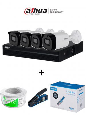 Bundle NVR+4BulletIP -Compra 1 NVR NVR1104HS-P-S3 de 4 Canales y llévate mas 4 cámaras IPC-B1E20  / Bobina de 100 metros/ Caja con 100 Plugs/ Pinza de corte  de Plugs/*No incluye disco duro/ - Image 1