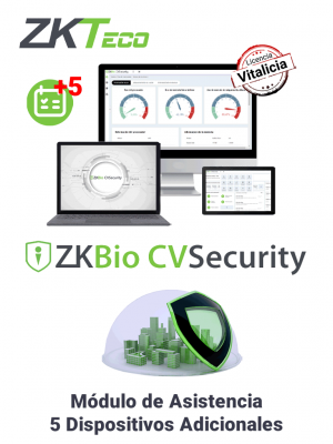 ZKTECO ZKBIOCVTAADDONP5 - Modulo Vitalicio de Asistencia para BioCVsecurity / 5 Terminales Extra /Solo Disponible cuando ya se tiene una Licencia de más de 25 Puntos y menos de 100. - Image 1