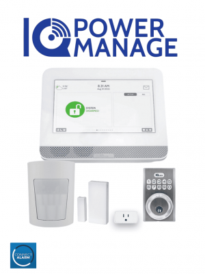 QOLSYS IQ4 HUB POWER MANAGE Automation KIT - Paquete que contiene Sistema IQ 4 HUB POWER MANAGE, con pantalla táctil de 7",  1 sensor PIR inalámbrico PGP9914, 1 sensor magnético inalámbricos PG9303, 1 enchufe inteligente y una cerradura Power G - Image 1