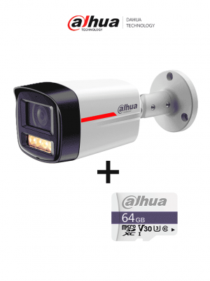 DAHUA PAQUETE Cámara IP DH-IPC-HFW2249TLP-S-LED-0280B-PRO- Cámara IP Bullet de 2MP / WizColor/ WizSense/ SMD Plus/ Protección Perimetral/ Detección de movimiento inteligente/ Lente 2.8mm/ Luz Cálida 50m/ Micrófono + Micro SD IP67/DHI-TF-C100/64GB - Image 1