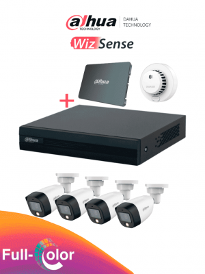 DAHUA PAQ-DH-KIT/XVR1B04-I-SSD(512G)/4-H-DHI-HY-SA13A - Kit FullColor de 4 Canales con SSD de 512GB/ 4 Camaras Full Color de 2 Megapixeles con Microfono/ Regalo Detector de Humo Stand Alone DHI-HY-SA13A - Image 1