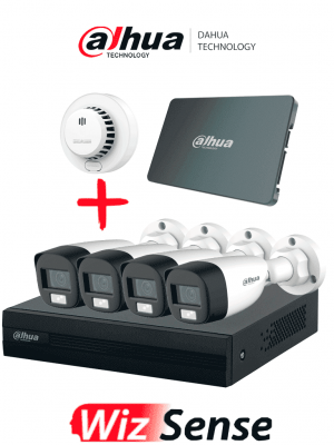 DAHUA PAQ-DH-XVR1B04-I/DH-HAC-HFW1200CLN-DHI-HY-SA13A - Kit Iluminación Dual de 4 Canales con SSD de 512GB/ 4 Camaras IL de 2 Megapixeles con Microfono/ Regalo Detector de Humo Stand Alone DHI-HY-SA13A - Image 1