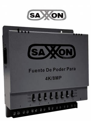 SAXXON ENERGIA PSU1208A-4K - Fuente de poder Regulable Metálica/ Conexión de Hasta 8 Canales/ Voltaje de Ajuste 12V 13V o 15V cc/ Salida de Hasta 8 Amp en los 8 Canales Máximo 1 Amp por canal/ Instalación en Pared - Image 1