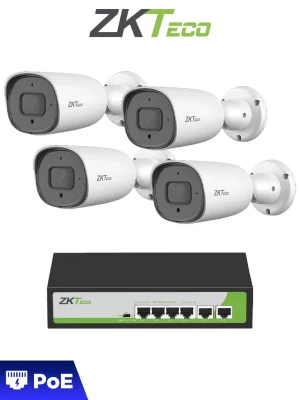ZKTECO POE4255CPAK - Paquete de 4 Cámaras IP Bullet Full Color 5MP BS855P12CS7CMI con Switch PoE Fast Ethernet 4 Puertos AF/AT - Image 1