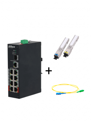 DAHUA PFS3110-8ET-96PAQFIB - Paquete de Switch Poe 8 Puertos RJ45 y un Puerto SFP + Par de transceptor fibra óptica SFP monomodo para 5km + Jumper 2 Metros - Image 1