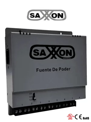 SAXXON ENERGIA PSU1208A - Fuente de poder Regulable Metálica/ Conexión de Hasta 8 Canales/ Voltaje de Ajuste 12V 13V o 15V cc/Salida de Hasta 8 Amp en los 8 Canales Máximo 1 Amp por canal// Instalación en Pared - Image 1