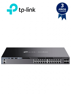 TP-LINK SG6428X - Switch Omada L3 Stackable de 24 puertos Gigabit y 4 puertos SFP+ 10G , Stacking físico , Funciones L3 Enterprise. RIP, OSPF, ECMP, VRRP, PIM-DM, DHCP Server/Relay , Alta disponibilidad , VRRP y ERPS , Interfaz WEB , CLI, SNMP y RMON. - Image 1