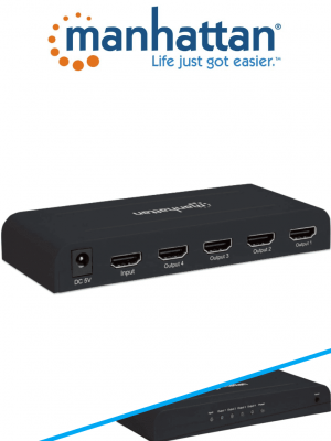 MANHATTAN 207515 -  Splitter / Divisor de Video HDMI/ 1 Entrada y 4 Salidas/ Resolucion 4k @ 30Hz/ Soporta Video full 3D y Color Profundo/ Soporta Sonido Comprimido DTS-HD Master y Sonido Envolvente/ - Image 1