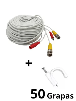 TCE-BNC20WLMG5-Paquete de Cable Siames Armado Blanco de 20 Metros con Bolsa de 50 Grapas de Pared Blancas de 5mm - Image 1