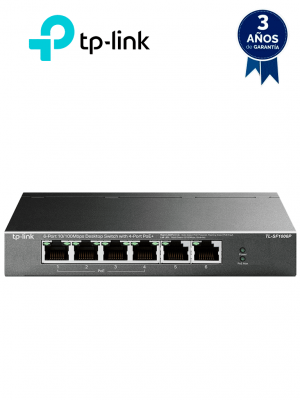 TP-LINK TL-SF1006P -  Switch PoE no administrable con 6 puertos Fast Ethernet, incluyendo 4 puertos PoE AF y AT. Suministro PoE hasta 67W y modo extendido para conexiones de hasta 250m. - Image 1