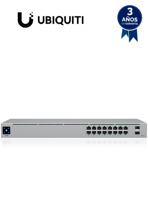 UBIQUITI USW-16-POE - Switch Capa 2 de 16 Puertos/ 8 Puertos PoE 802.3af&at y 8 Puertos Gigabit sin PoE/ 2 Puertos 1Gbps SFP/ Presupuesto PoE de Hasta 42W/ Pantalla Informativa - Image 1