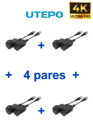 UTEPO UTP101PHD6PAK4 - 4 pares de transceptores pasivos HD, diseño para empalmes ordenados, distancias CVI: 720p a 300m, 1080p a 250m, 4MP a 200m, 4K a 150m - Image 1