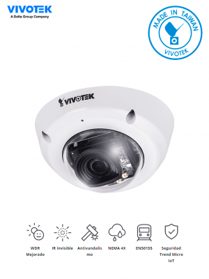 VIVOTEK MD8565N - Cámara IP domo exterior 2 Megapixeles/ Lente Fijo 2.4mm/ Micrófono Integrado/Protección IP66, IK10, Nema4X/ Smart IR Invisible 10mts/ Smart Stream II/ Certificación EN50155/ Ciberseguridad Trend Micro/Dual Power PoE y DC/ONVIF - Image 1