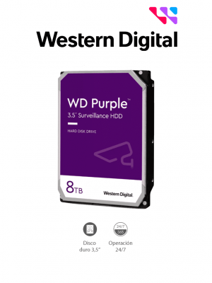 WESTERN DIGITAL WD85PURZ - Disco Duro de 8 TB Purple/ Especial para Videovigilancia/ Trabajo 24/7/ Interface: Sata 6 Gb/s/ Hasta 64 Cámaras/ Hasta 16 Bahías de Discos Duros - Image 1