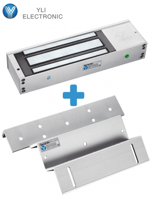 YLI YM750TPACK - Paquete de Cerradura Magnética YM750TLED con Soporte ZL MBK750ZL / Fuerza de Sujeción 750 Kg, 1500LB / Voltaje dual 12v/24VDC - Image 1