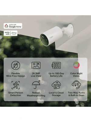 TP-LINK TAPO C410 Cámara de Seguridad Inteligente Exterior 3MP-2K, Soporta Micro SD 512 GB, Visión nocturna a color, Identifica personas, IP65. Soporta Tapo Care (Nube) Bateria con funcionamiento de 180 días. ( Compatible Celda TPL0150028 / TAPO A201) - Image 2