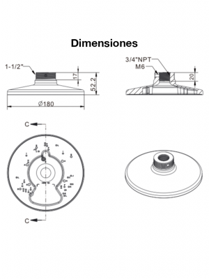 VIVOTEK AM-520_V05 - Soporte de montaje para camaras domo y fisheye, para exterior, Conector hembra 3/4" NPT, Conector macho 1-1/2" PS - Image 2