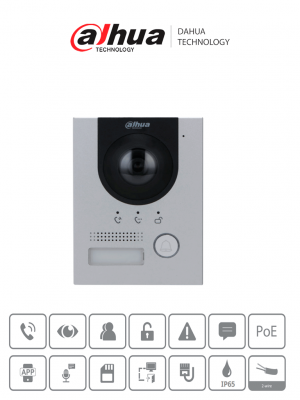 DAHUA VTO2202F-P-S2 - Frente de calle para videoportero IP/ Metálico/ Cámara de 2 MP con 160° de apertura/ IK07/ Exterior IP65/ Visión nocturna/ PoE/ Indicador de voz/ Apertura de chapa/ Solo alimentación PoE/ - Image 1