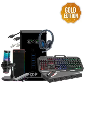 KIT GAMER GOLD UPS de 1500VA / 900W / Mousepad con Cargador Inalámbrico 80x30cm, Negro /Teclado Gaming LED con panel metálico para celular / Mouse Optico Gaming 7 Botones, Negro/ - Image 1