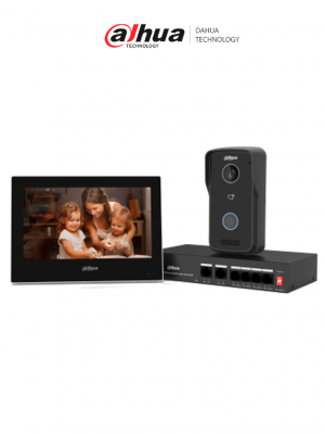 DAHUA KTP03-V2 - Kit de Videportero IP/ Monitor de 7 Pulgadas. Frente de Calle y Switch PoE/ 6&1 E&S de Alarma/ Frente de Calle IP65/ IR/ Apertura Remota / Switch de 4 Puertos PoE 10/100/ 2 Puertos Uplink/ Controla 1 Puerta/ - Image 1