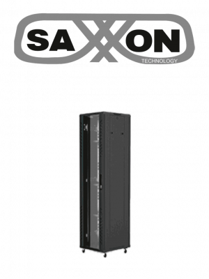 SAXXON SXR37U6637S - Gabinete de Piso color Negro / 37UR / Puerta de Vidrio Templado / Alto 180 cm / Ancho 60 cm / Profundidad 60 cm / Incluye Base con 2 Ventiladores 110V - Image 1