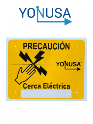 YONUSA LPVOLTAS - Letrero o anuncio genérico preventivo de alta tensión para colocación en cercos eléctricos entre cada 6 a 8 metros/ Espacio para publicidad teléfono, logo o correo de empresa - Image 1