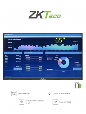 ZKTECO IWB65BMP - Pantalla Digital Interactiva / 65 pulgadas / 4K UHD / Android 11 / Cámara Integrada 48MP / Matriz de 8 Micrófonos / Conexión WiFi / Proyección Inalámbrica  / 20 Puntos Táctiles /  Windows Opcional ( Requiere Modulo OPS ) - Image 1