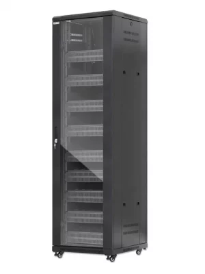 INTELLINET - 716253 - Gabinete 19" Pro Line con extractores de aire, 42U / Frente de 600 mm, unidad de ventilación con dos extractores de aire instalados en el techo, profundidad de 600 mm, Ensamblado, negro RAL 9004 - Image 1